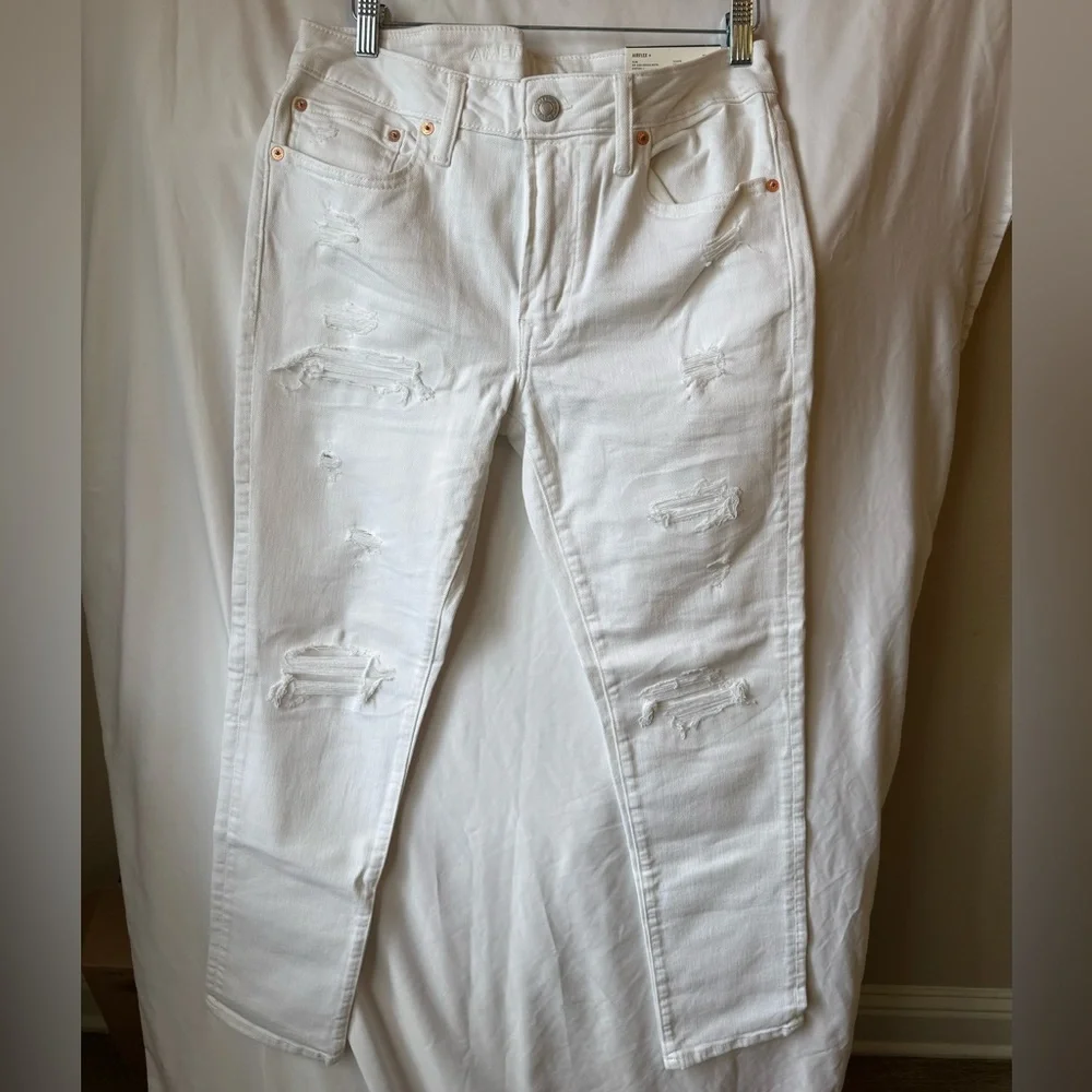 American Eagle Outfitters Men's White Slim Straight Ripped Jeans